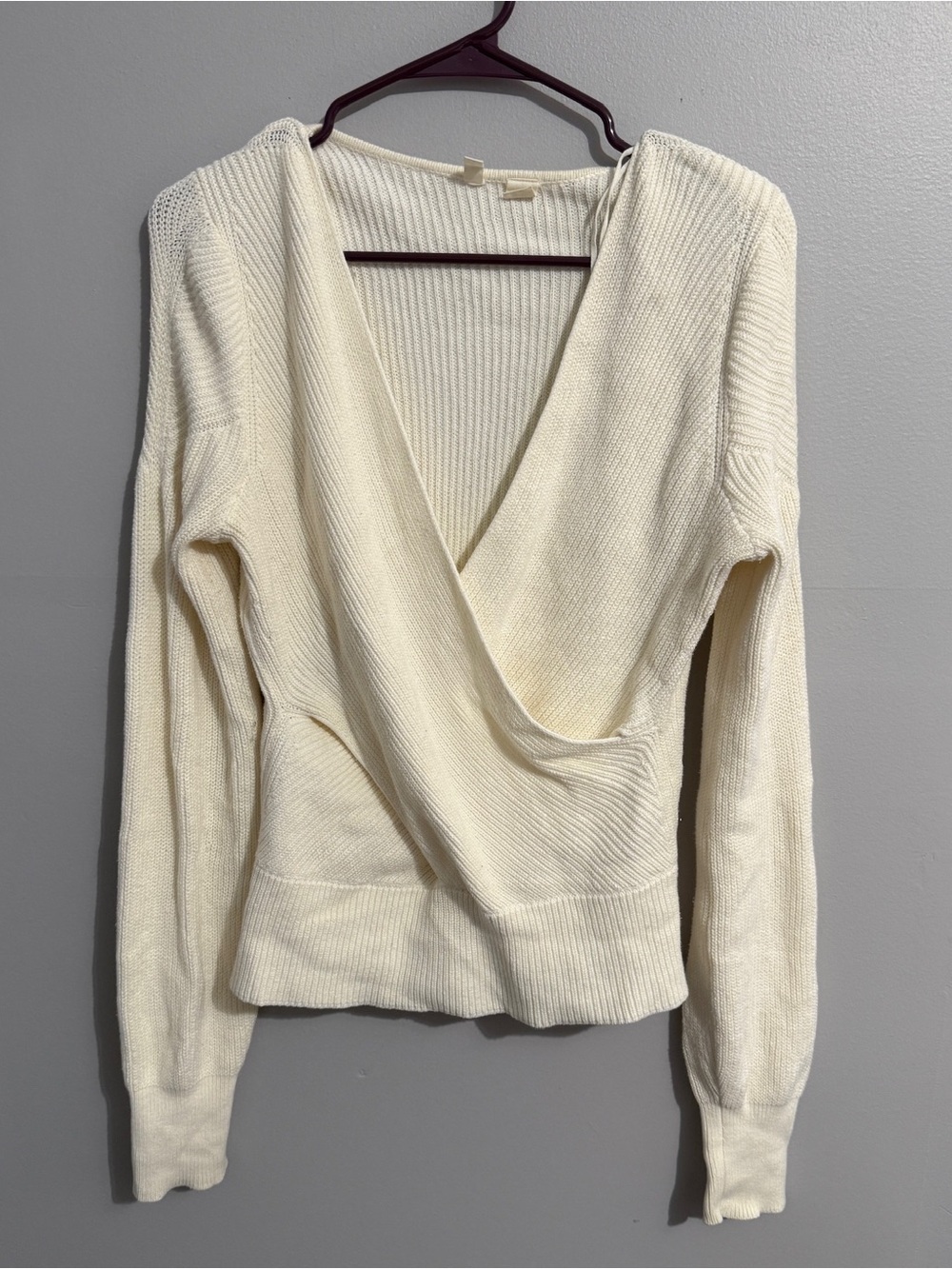 Moth Sweater Womens Medium Fixed Wrap Ribbed Knit Cream Neutral Semi Fitted